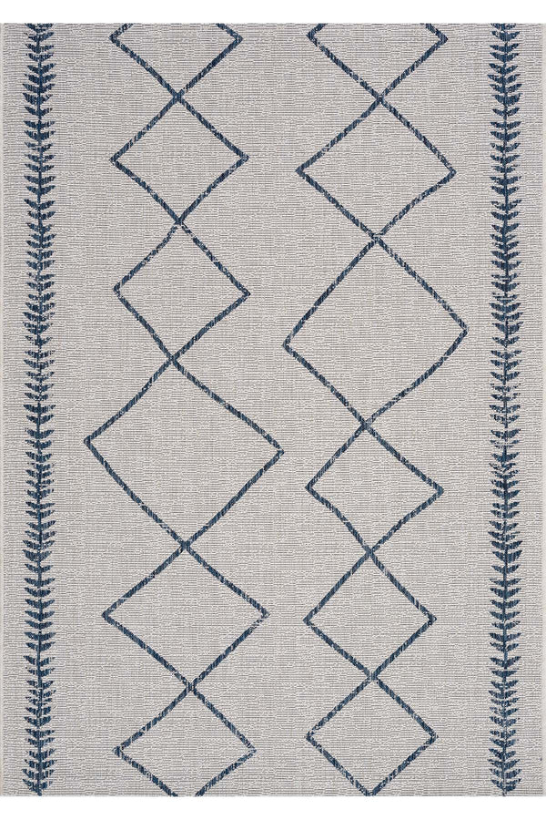 Fresco Ekru Lacivert Yıkanabilir Halı 22563A