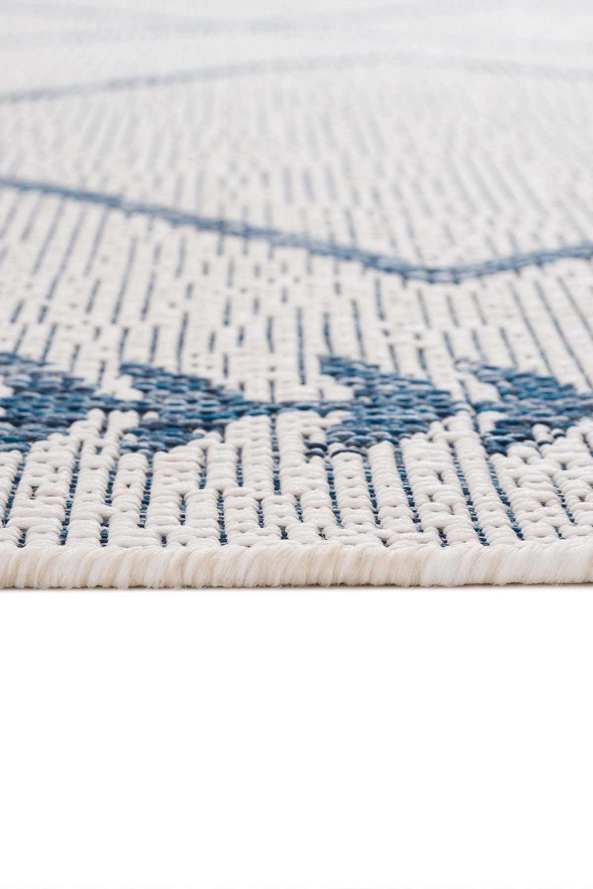 Fresco Ekru Lacivert İskandinav Jüt Yıkanabilir Halı Kilim Balkon Teras Salon Koridor Halısı 22563A