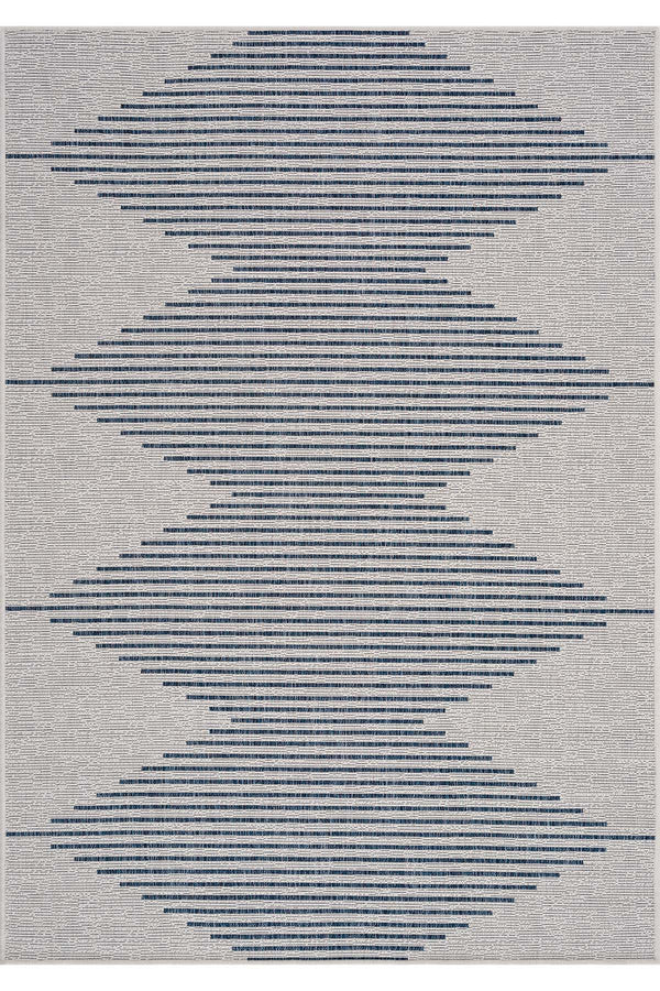 Fresco Ekru Lacivert Yıkanabilir Halı 22835A