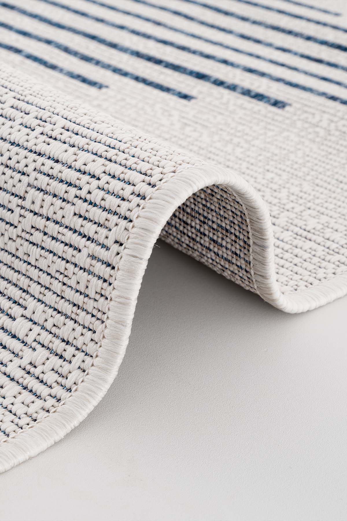 Fresco Ekru Lacivert İskandinav Jüt Yıkanabilir Halı Kilim Balkon Teras Salon Koridor Halısı 22835A