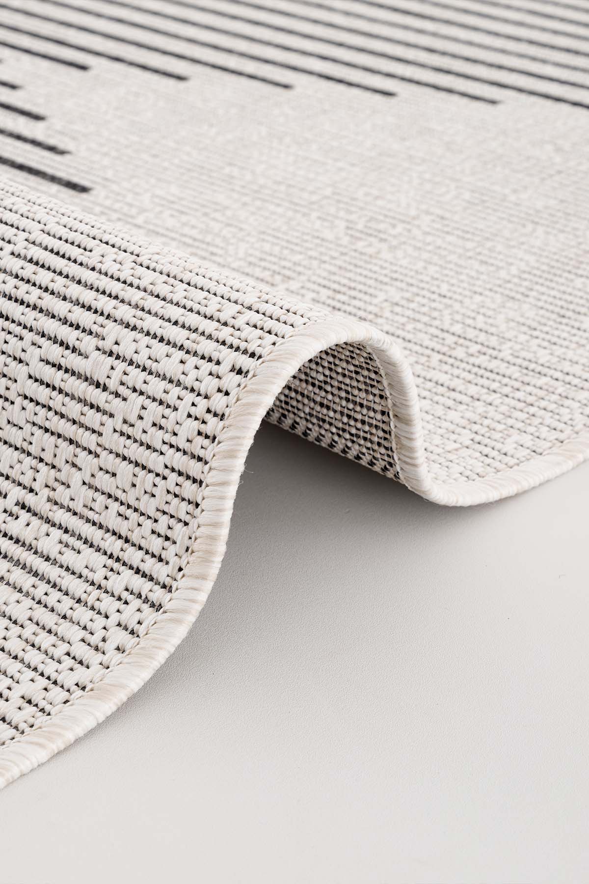 Fresco Ekru Siyah İskandinav Jüt YıkanabilirHalı Kilim Balkon Teras Mutfak Salon Koridor Halısı 22835A