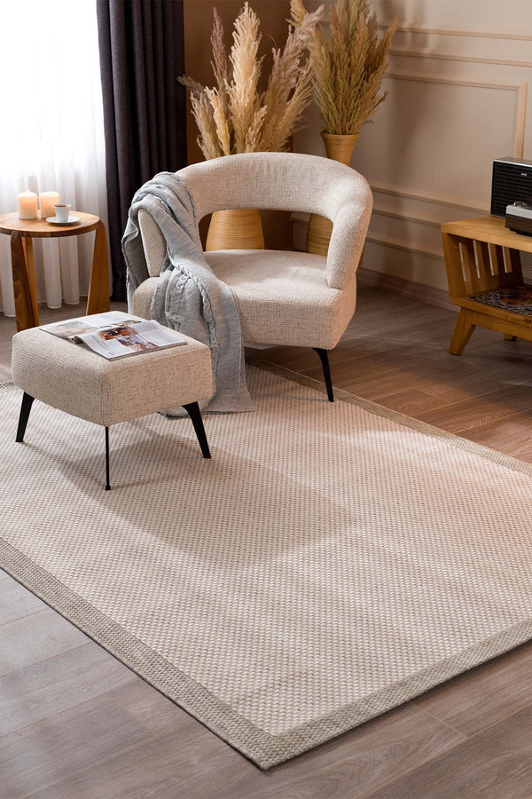 Fresco Antrasit Ekru Yıkanabilir Halı 23745A