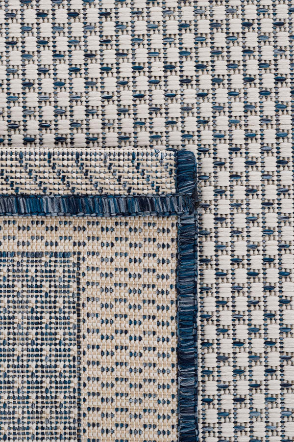 Fresco Ekru Lacivert Yıkanabilir Halı 23745A