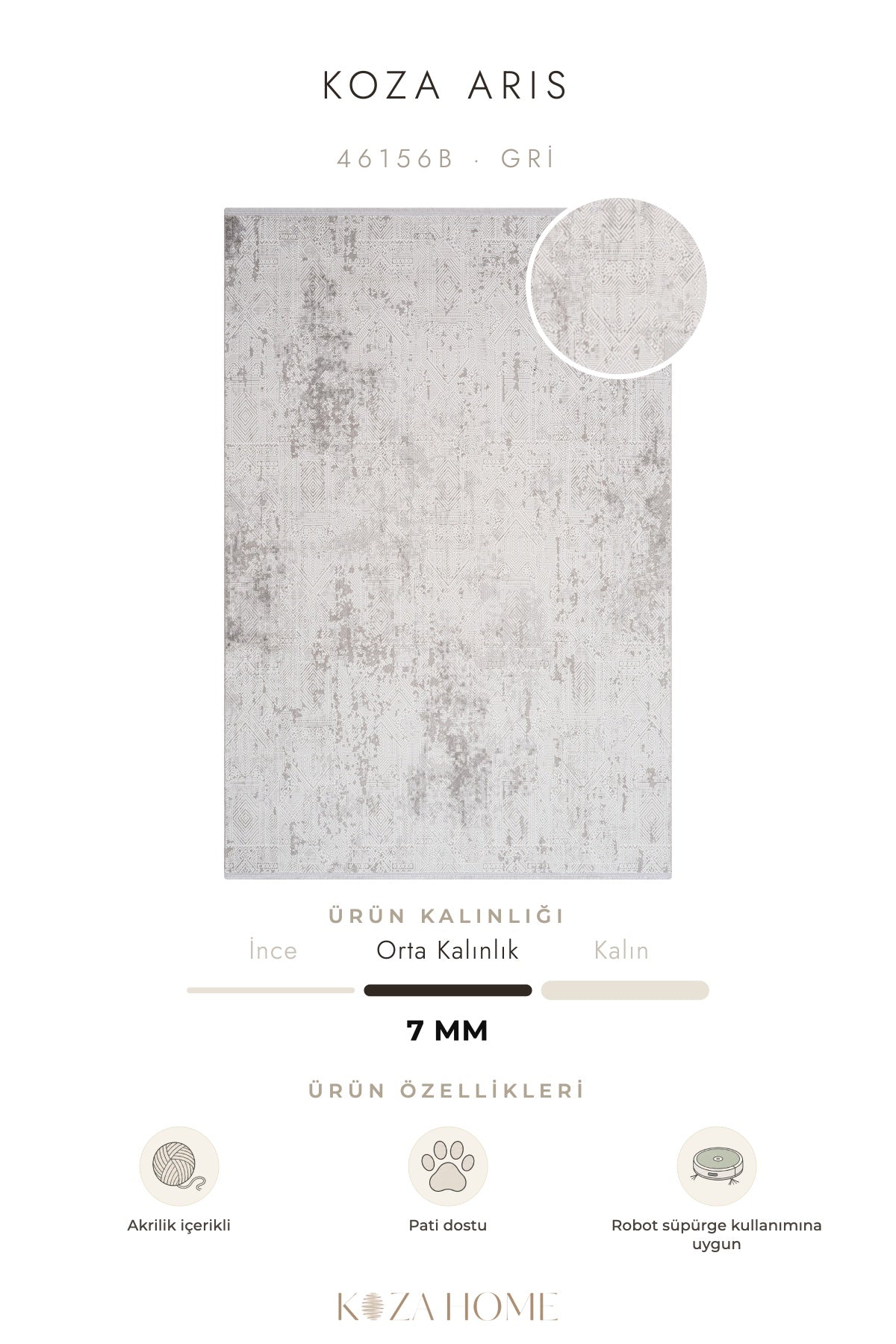 Koza Aris Gri Modern Desenli Salon Halısı 46156B