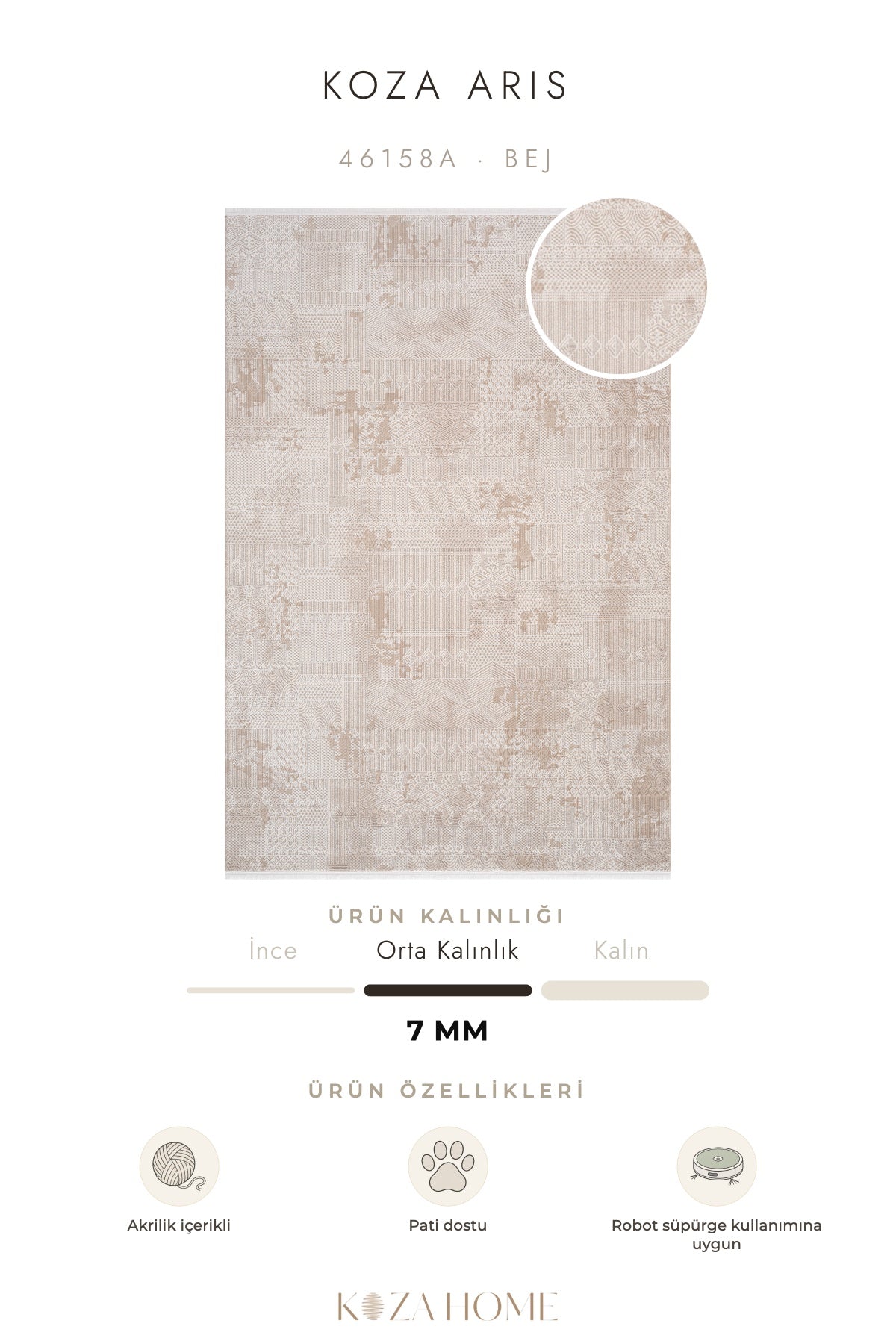Koza Aris Bej Modern Desenli Salon Halısı 46158A