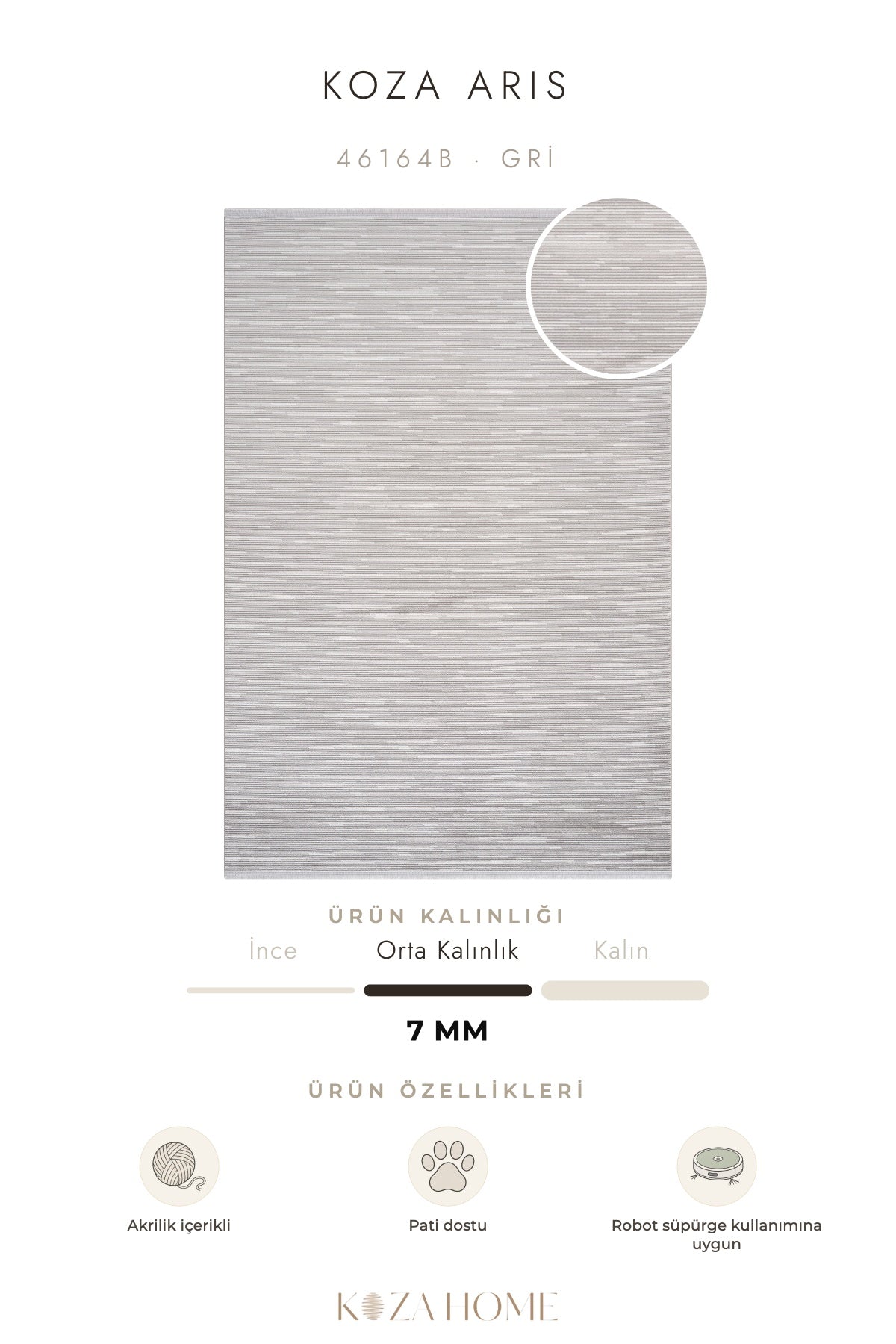 Koza Aris Gri Modern Desenli Salon Halısı 46164B