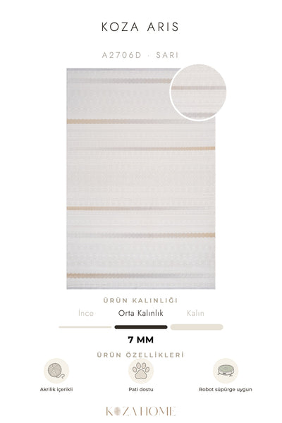 Koza Aris Sari Modern Desenli Salon Halısı A2706D