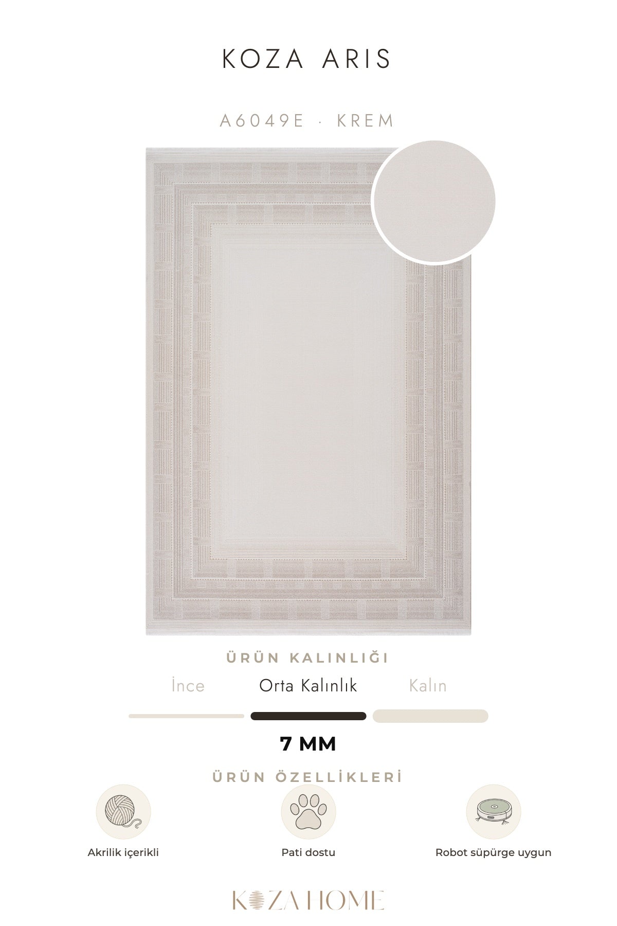Koza Aris Krem Modern Desenli Salon Halısı A6049E