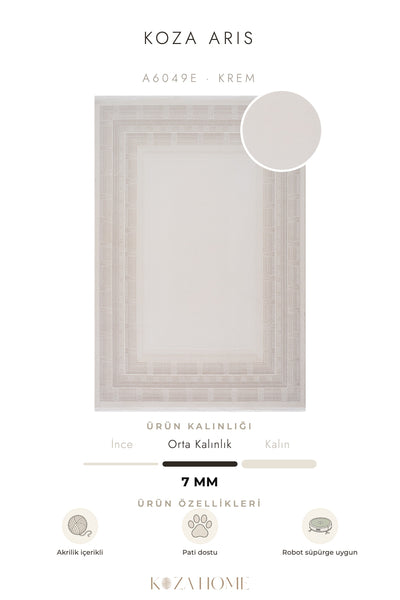 Koza Aris Krem Modern Desenli Salon Halısı A6049E
