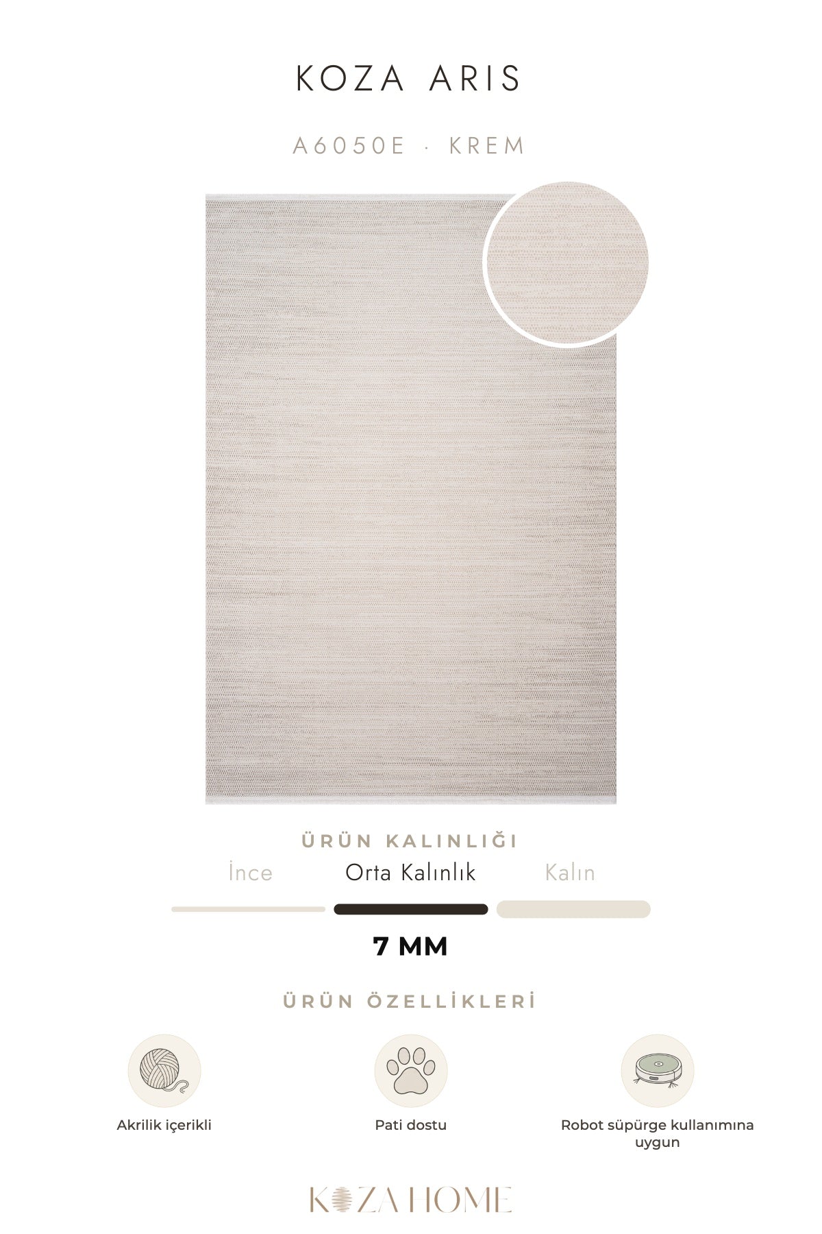 Koza Aris Krem Modern Desenli Salon Halısı A6050E