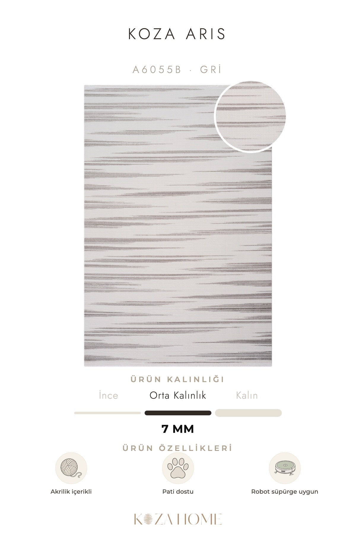 Koza Aris Gri Modern Desenli Salon Halısı A6055B