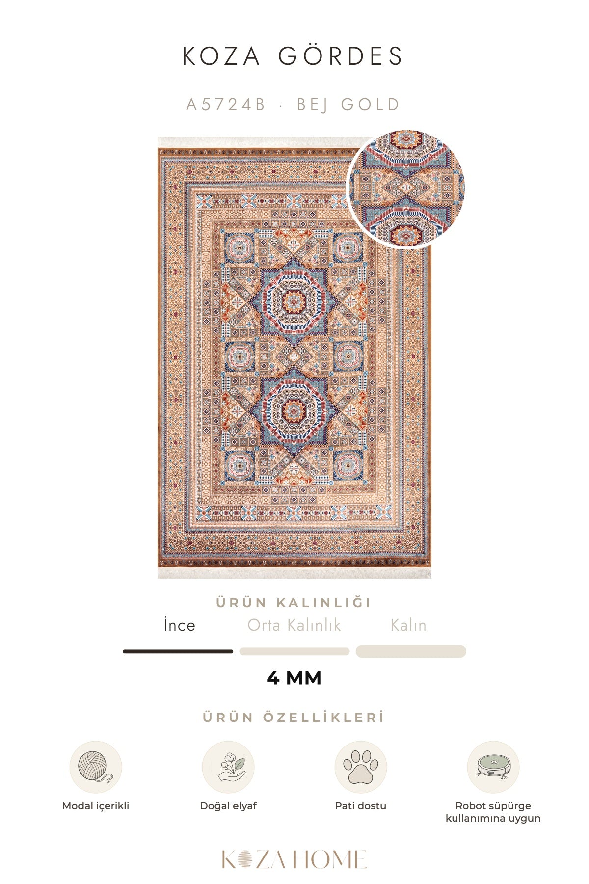 Koza Gördes Bej Gold Göbekli Salon Halısı A5724B