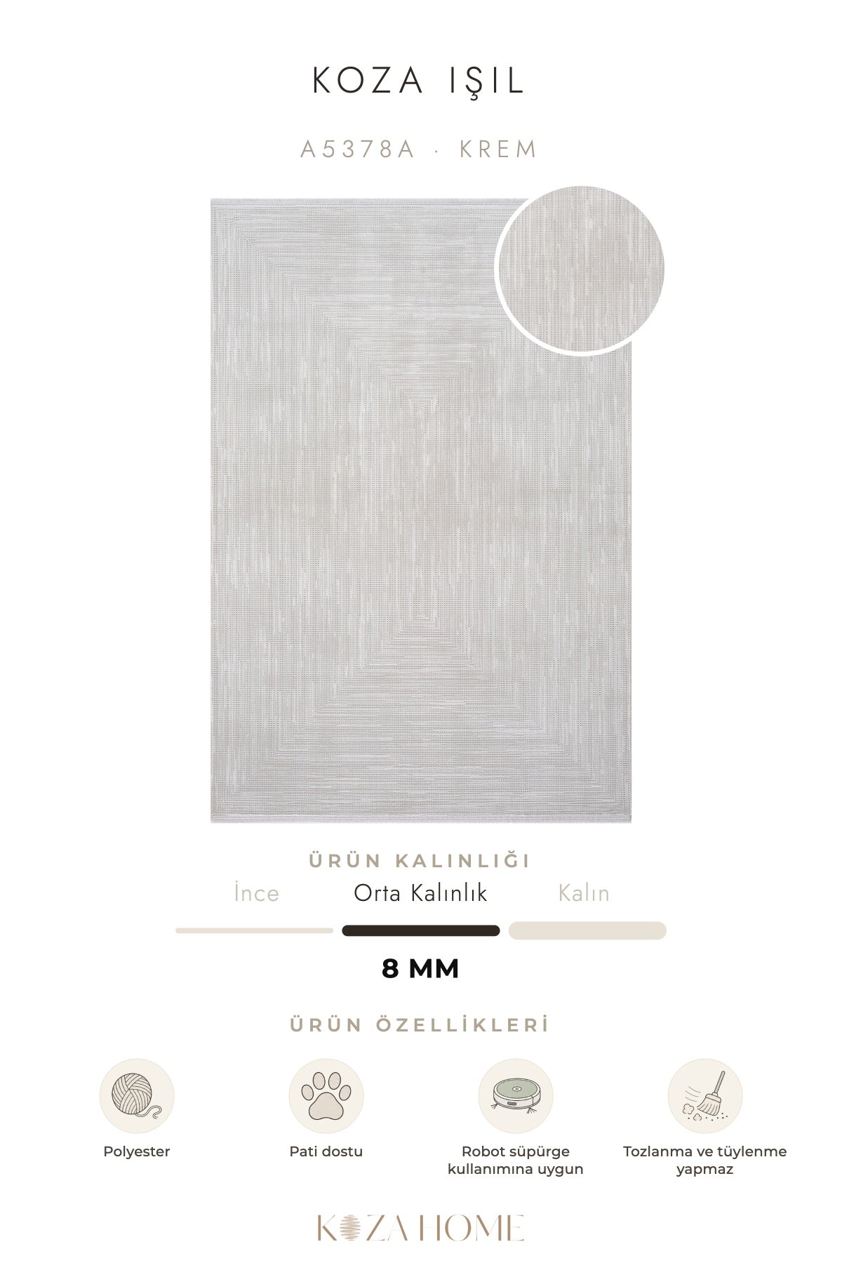 Koza Işıl Krem Çizgisel Salon Halısı A5378A