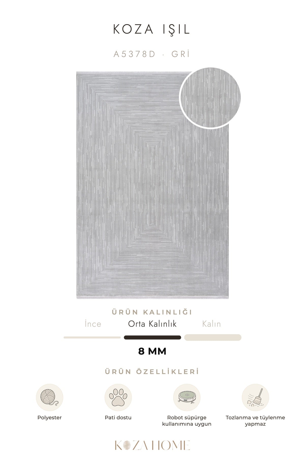Koza Işıl Gri Çizgisel Salon Halısı A5378D