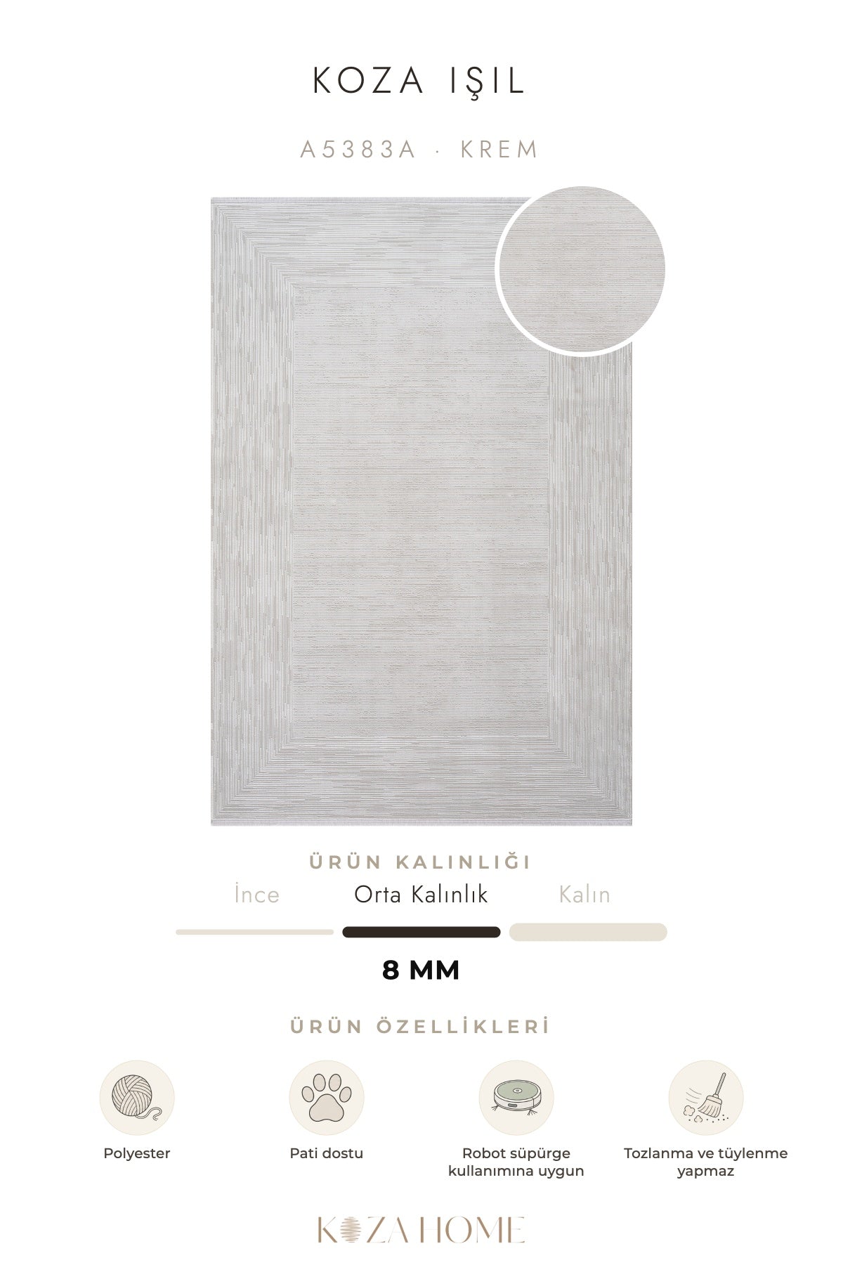 Koza Işıl Krem Çizgisel Salon Halısı A5383A