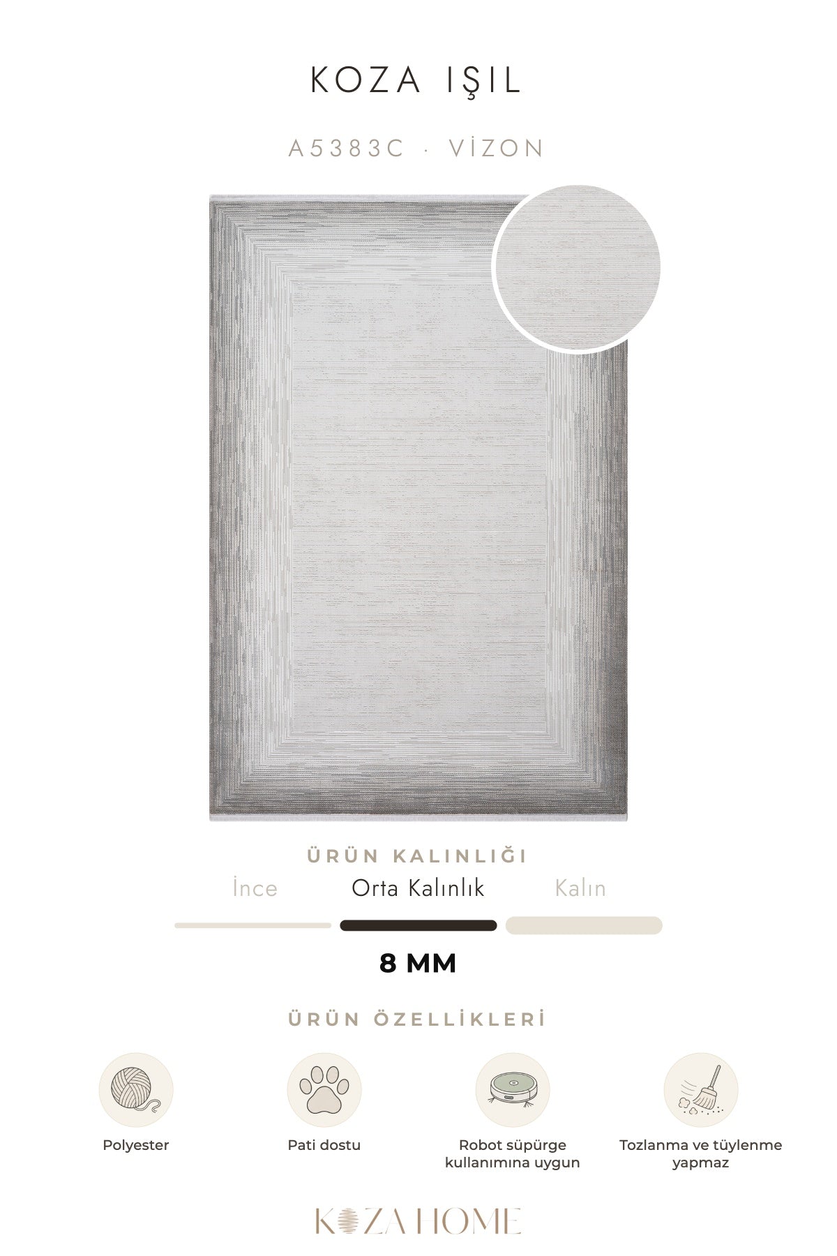 Koza Işıl Vizon Çizgisel Salon Halısı A5383C