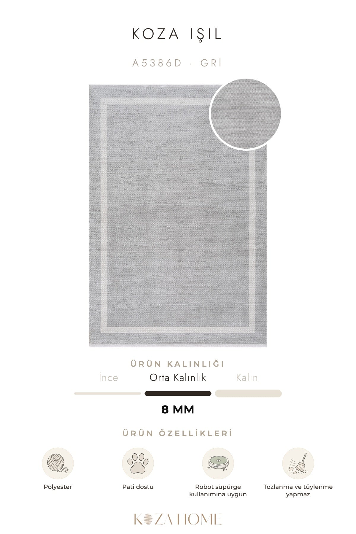 Koza Işıl Gri Çizgisel Salon Halısı A5386D