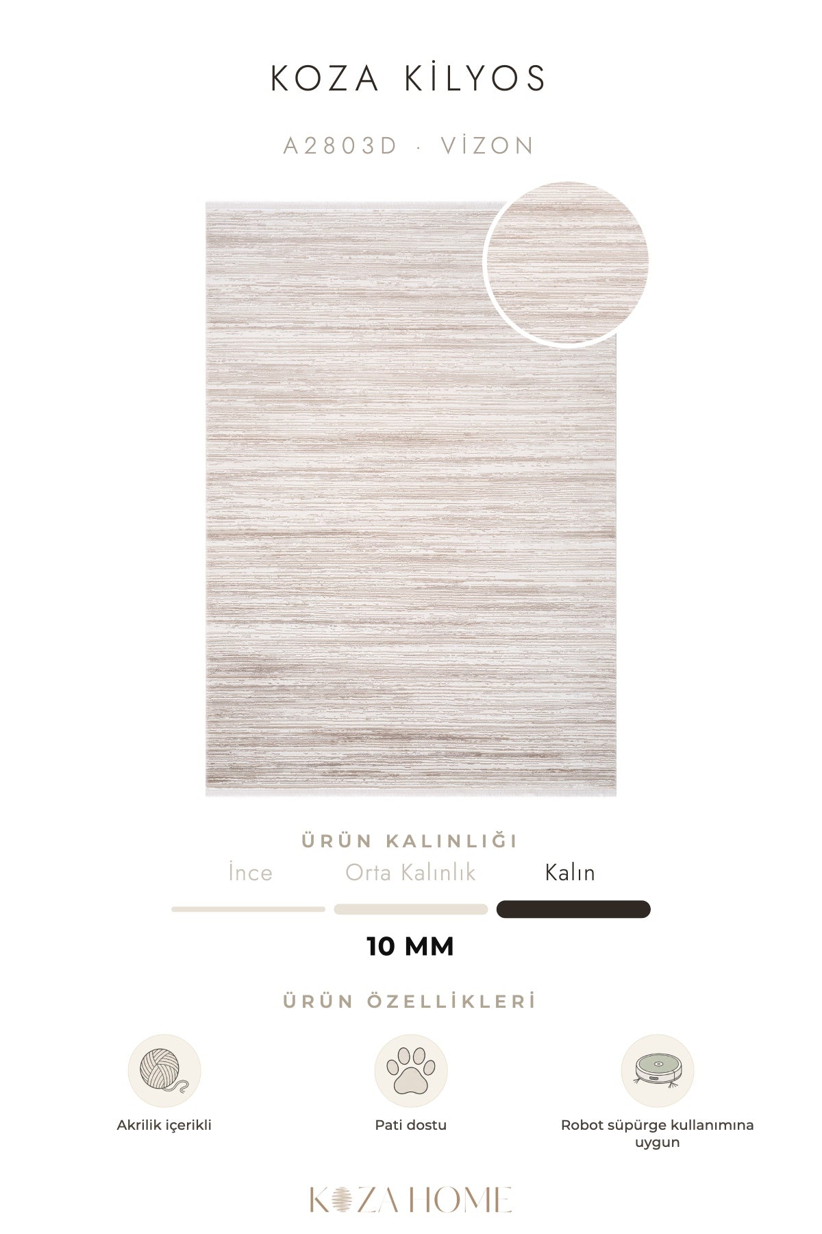 Koza Kilyos Vizon Pastel Salon Halısı A2803D