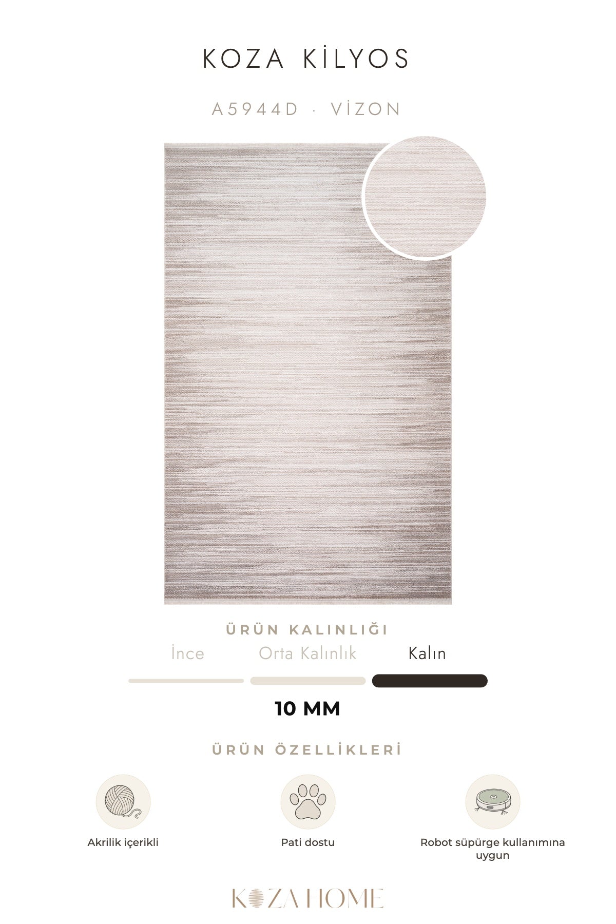 Koza Kilyos Vizon Pastel Salon Halısı A5944D