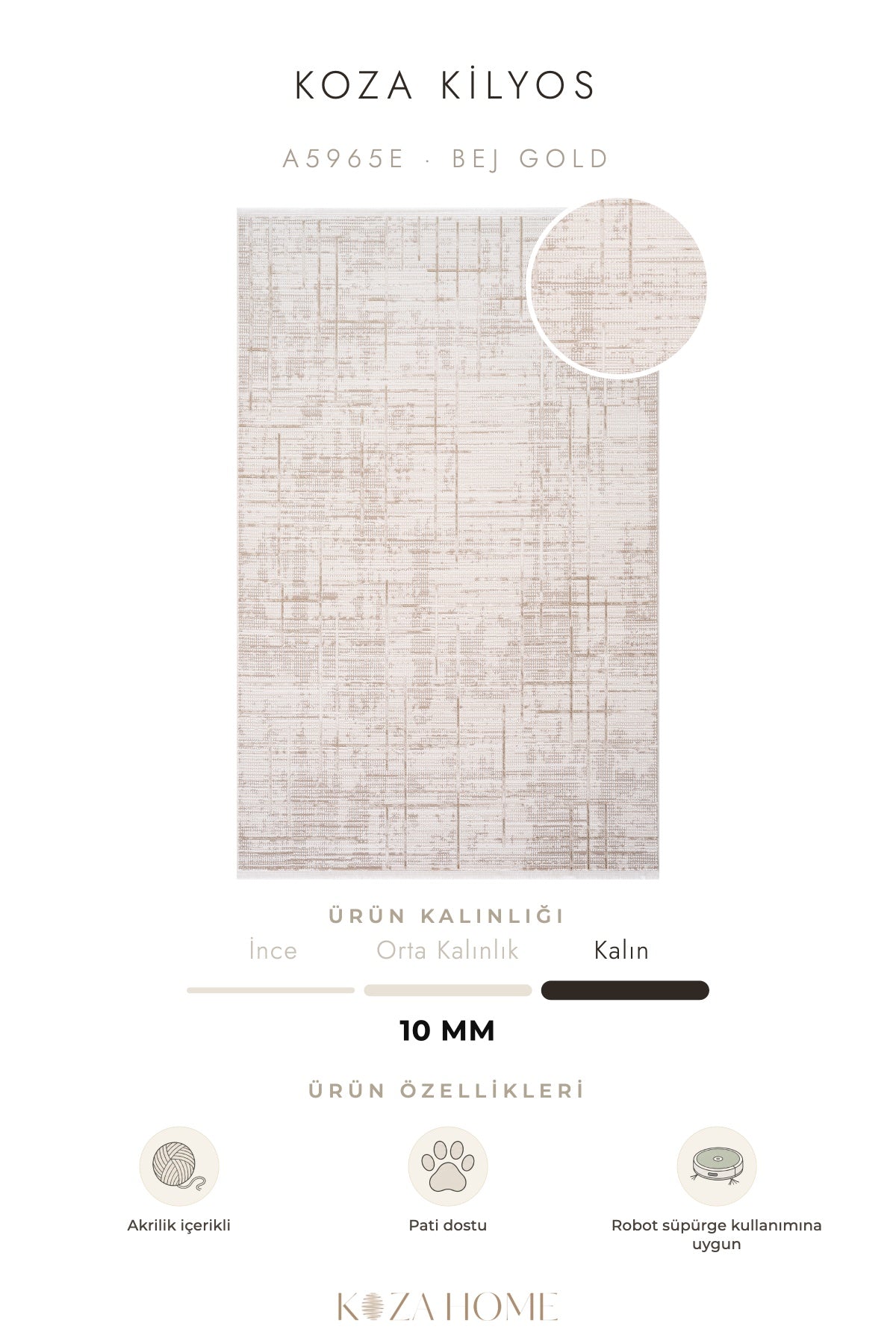 Koza Kilyos Bej Gold Pastel Salon Halısı A5965E