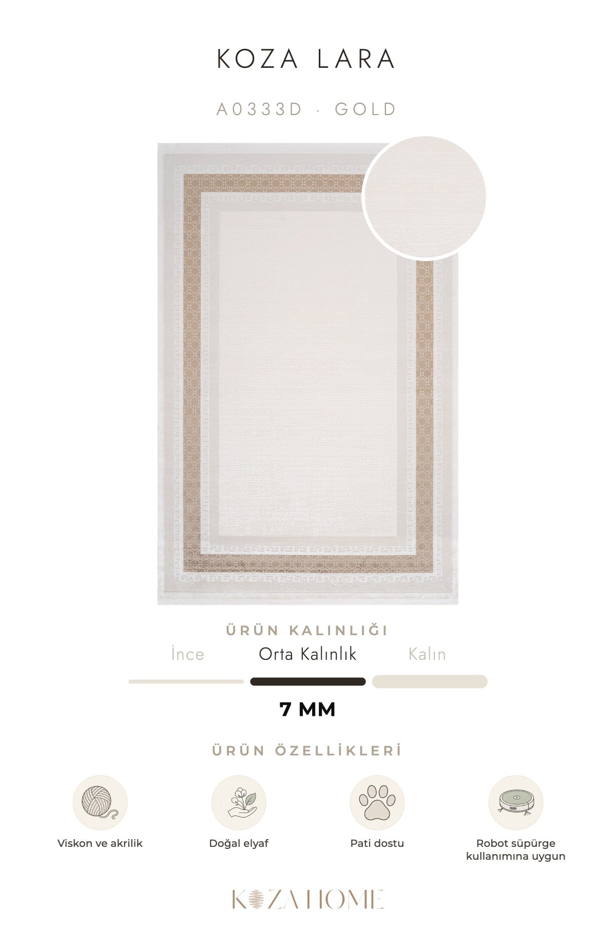 Koza Lara Gold Parlak Tuşeli Salon Halısı A0333D