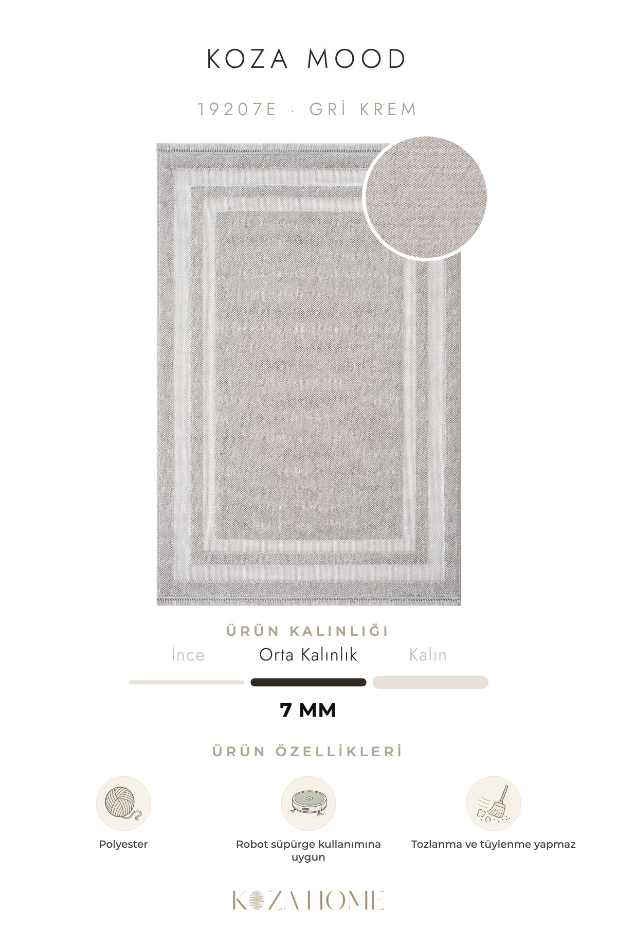Koza Mood Gri Krem Geometrik Salon Halısı 19207E