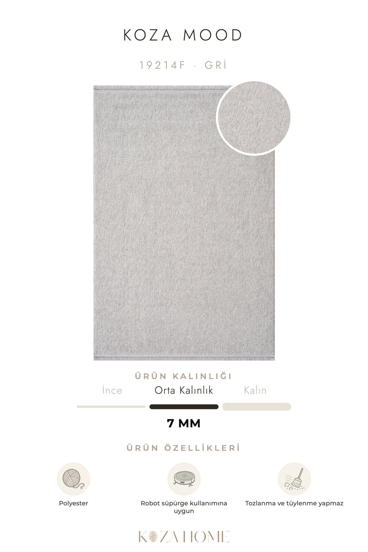 Koza Mood Gri Geometrik Salon Halısı 19214F