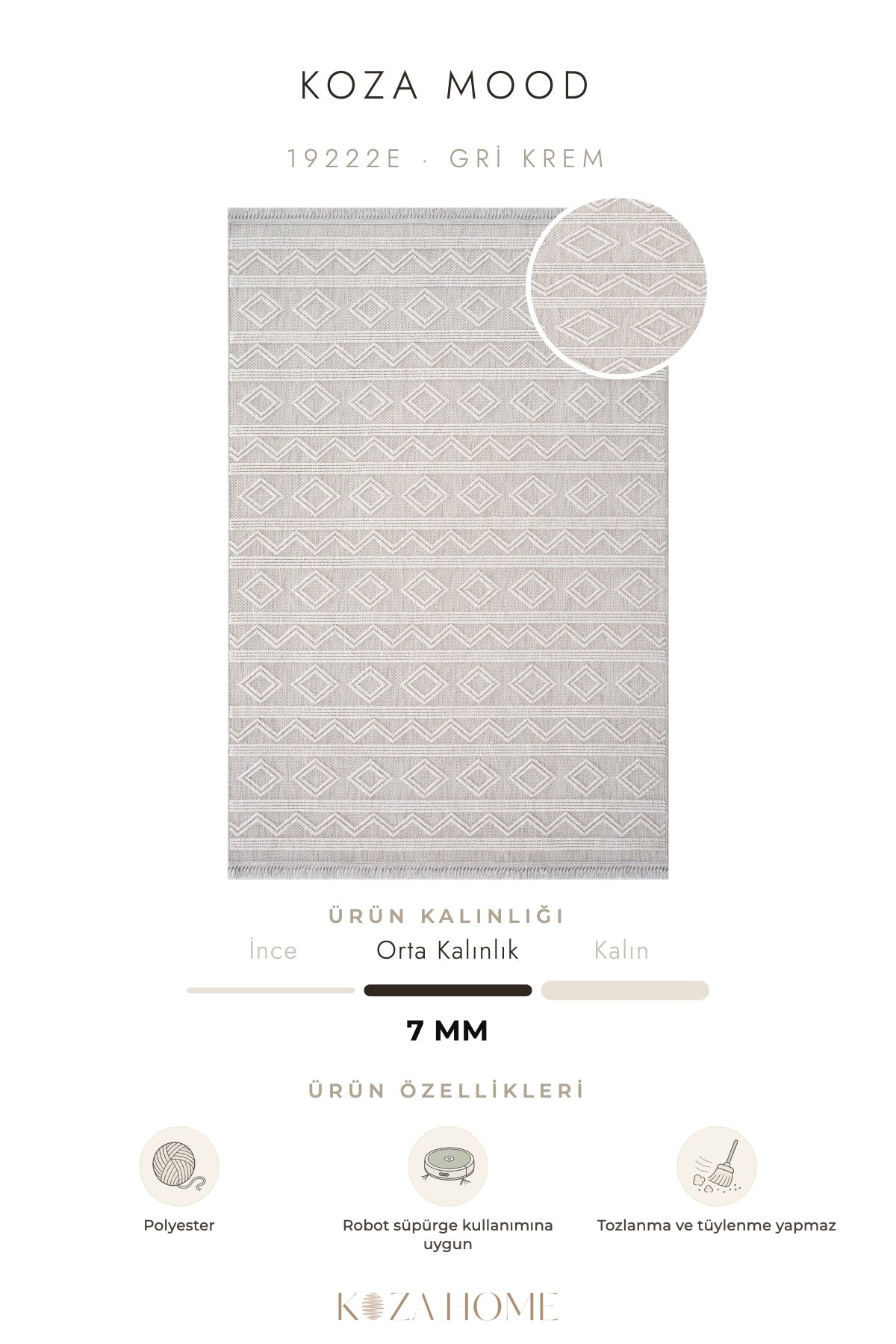 Koza Mood Gri Krem Geometrik Salon Halısı 19222E