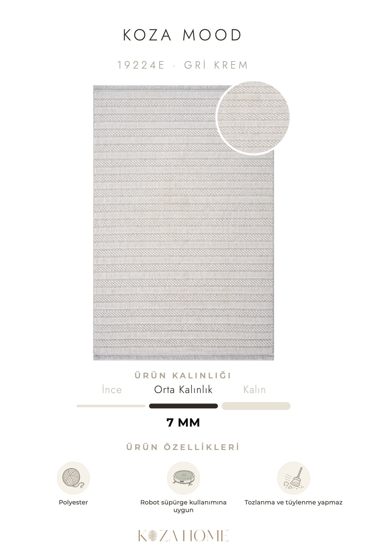 Koza Mood Gri Krem Geometrik Salon Halısı 19224E
