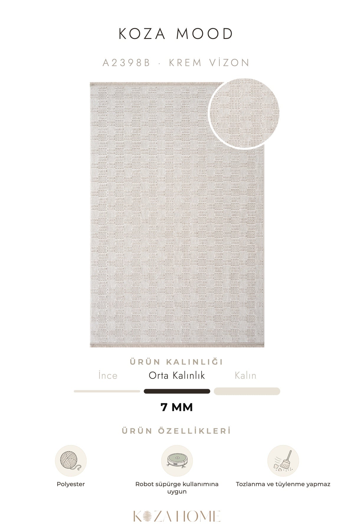 Koza Mood Krem Vizon Geometrik Salon Halısı A2398B