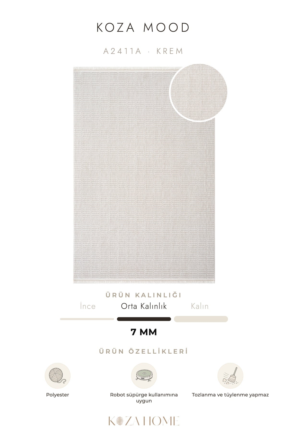 Koza Mood Krem Geometrik Salon Halısı A2411A
