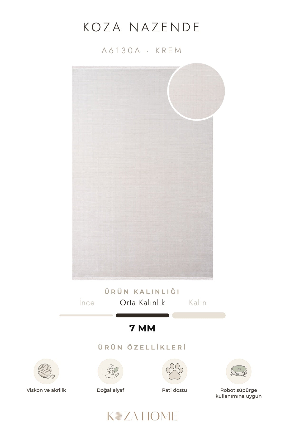 Koza Nazende Krem Göbekli Salon Halısı A6130A