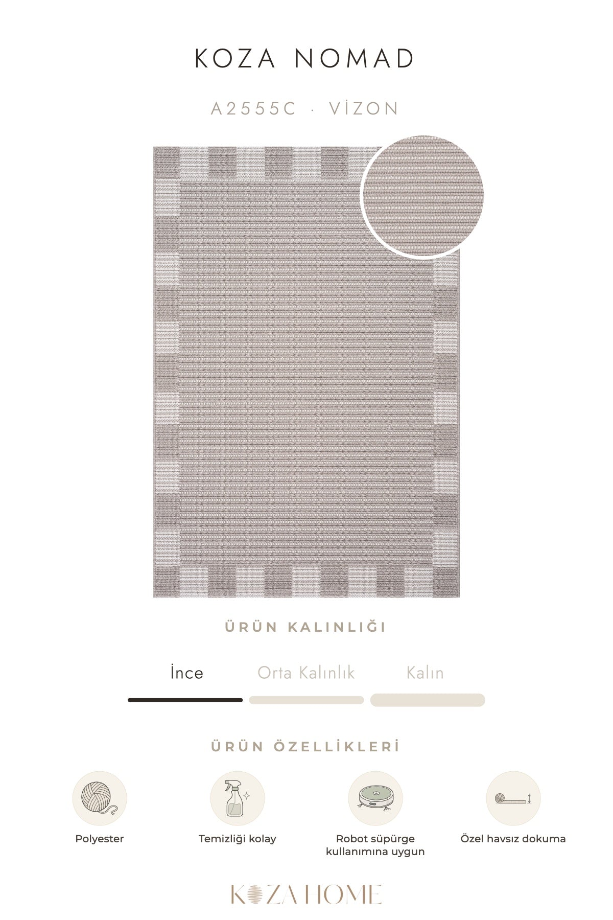 Koza Nomad Vizon Havsız Salon Halısı A2555C
