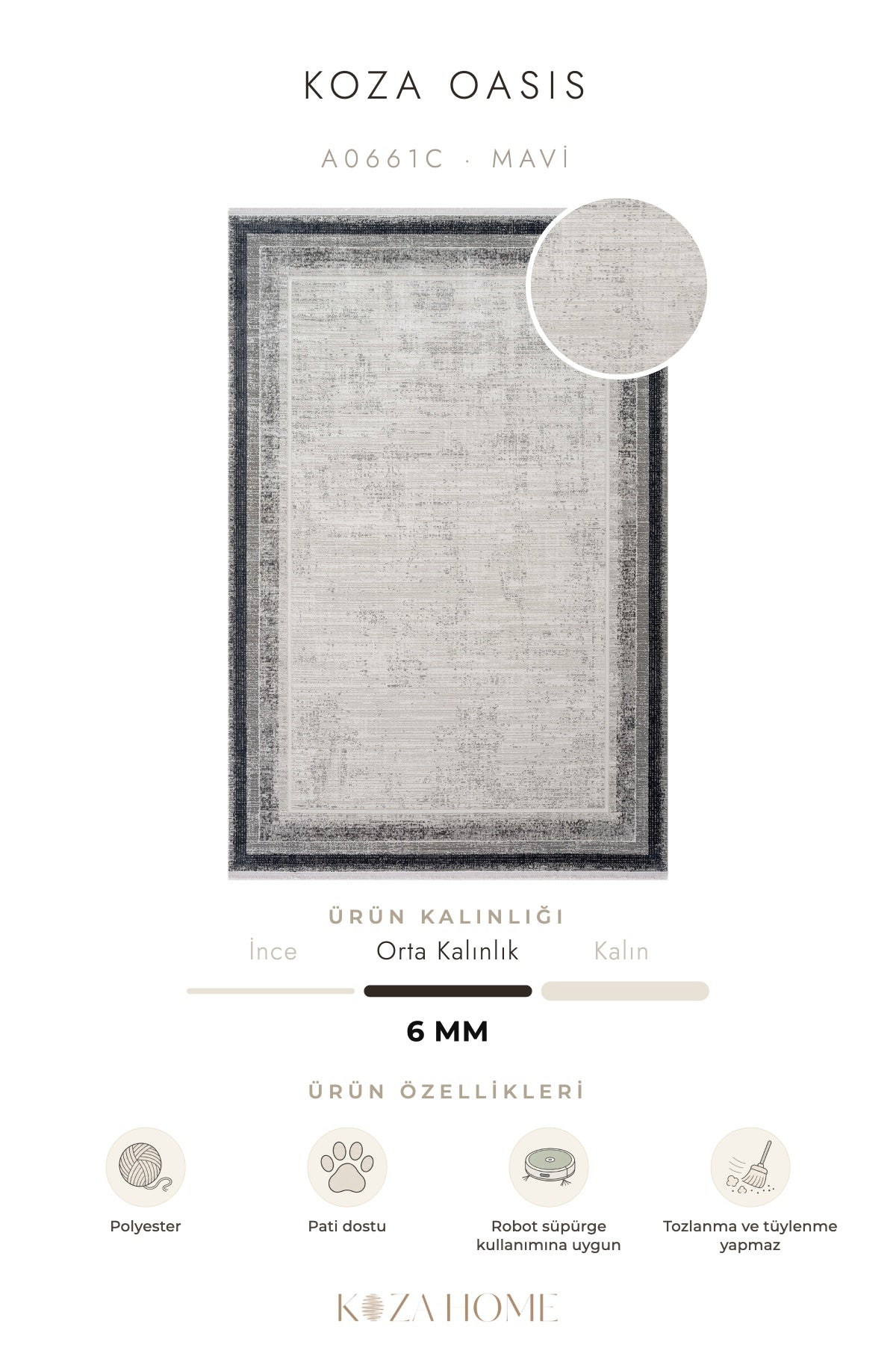 Koza Oasis Mavi Çizgisel Salon Halısı A0661C