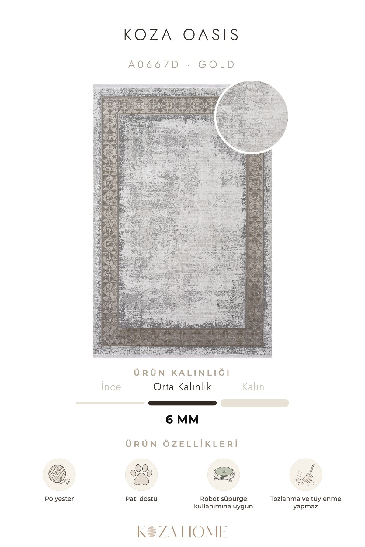 Koza Oasis Gold Çizgisel Salon Halısı A0667D