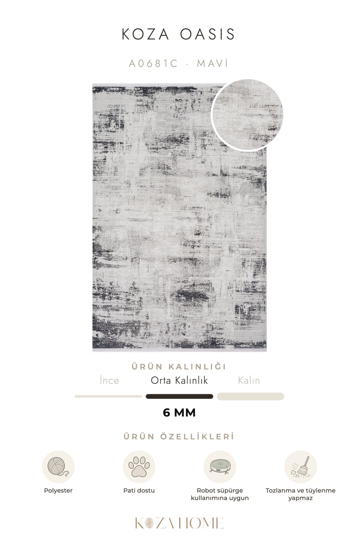 Koza Oasis Mavi Çizgisel Salon Halısı A0681C