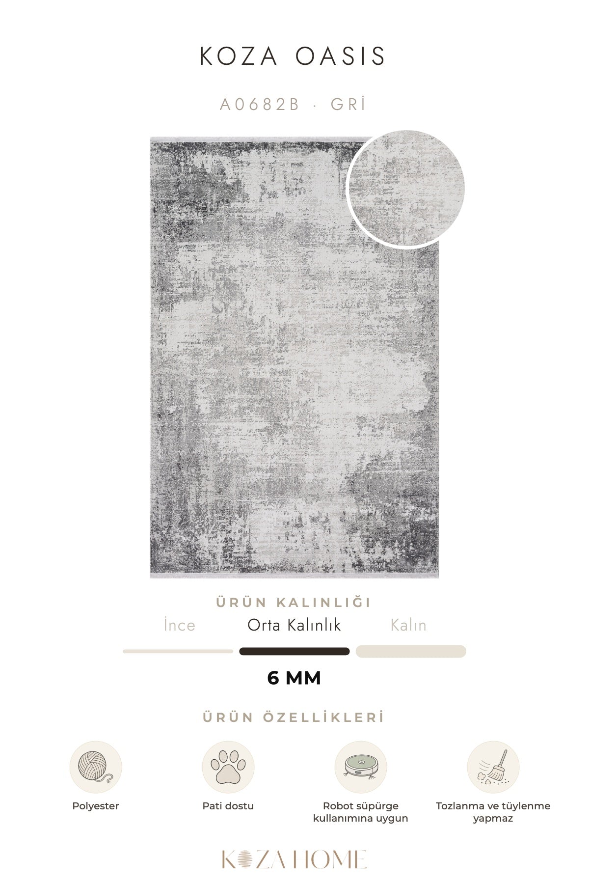 Koza Oasis Gri Çizgisel Salon Halısı A0682B