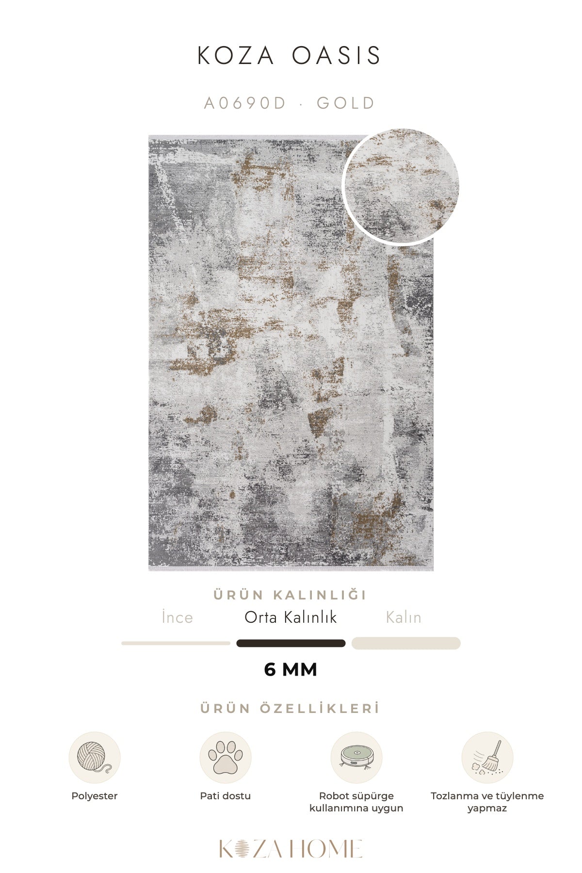 Koza Oasis Gold Çizgisel Salon Halısı A0690D