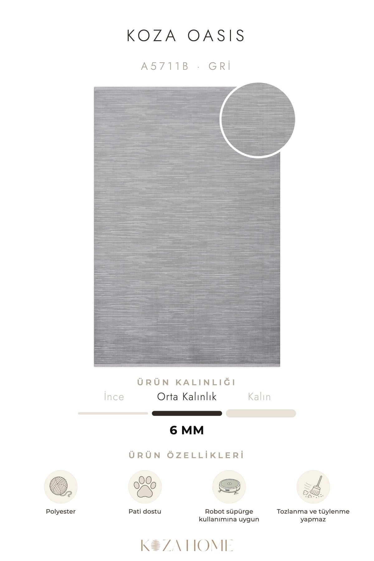 Koza Oasis Gri Çizgisel Salon Halısı A5711B