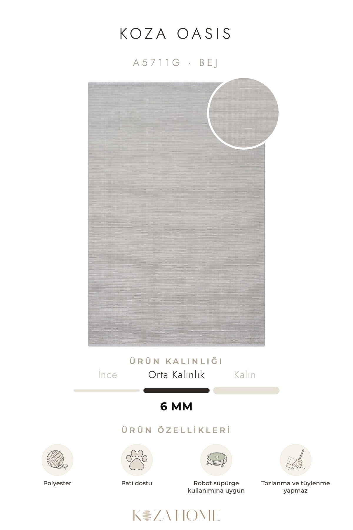 Koza Oasis Bej Çizgisel Salon Halısı A5711G