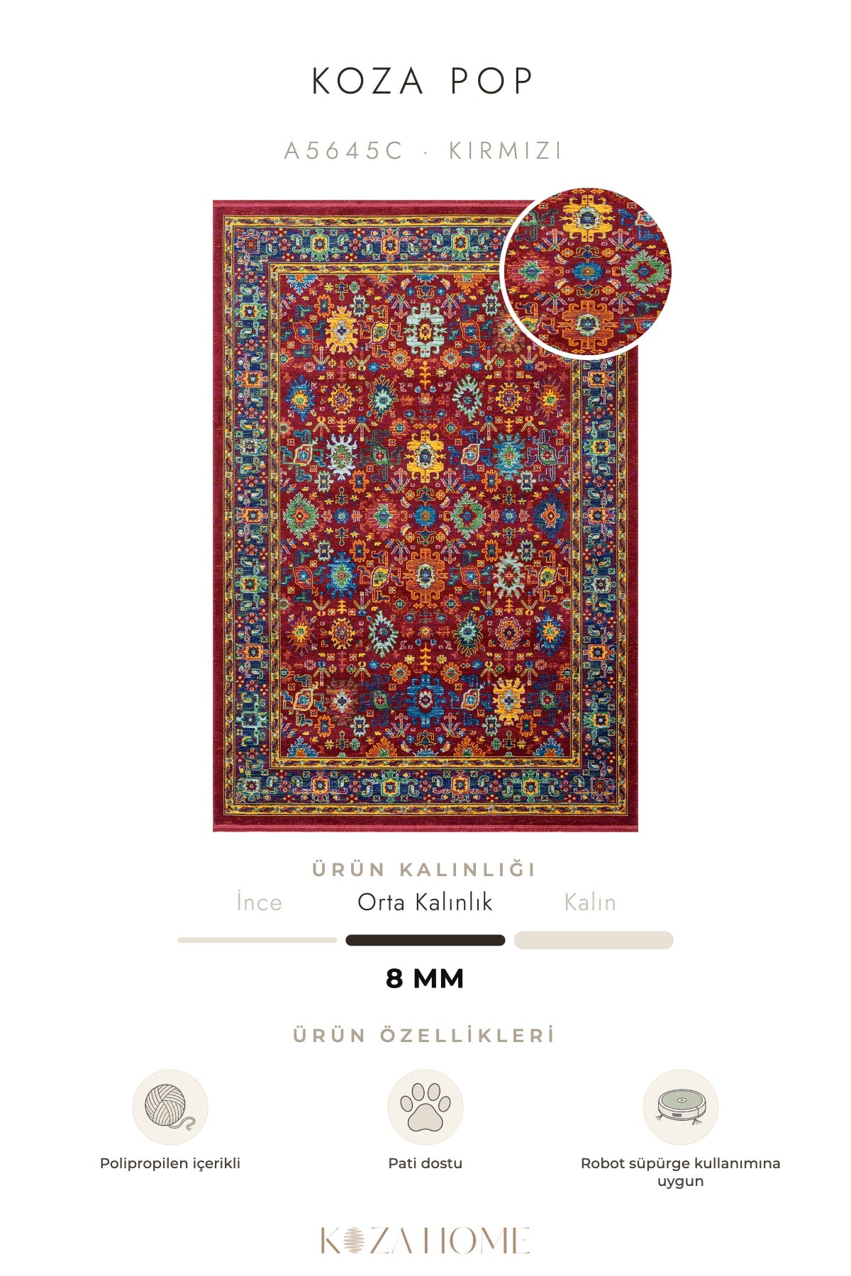 Koza Pop Kırmızı Halı A5645C