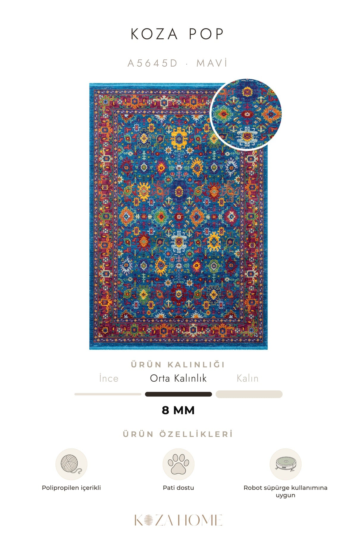 Koza Pop Mavi Halı A5645D