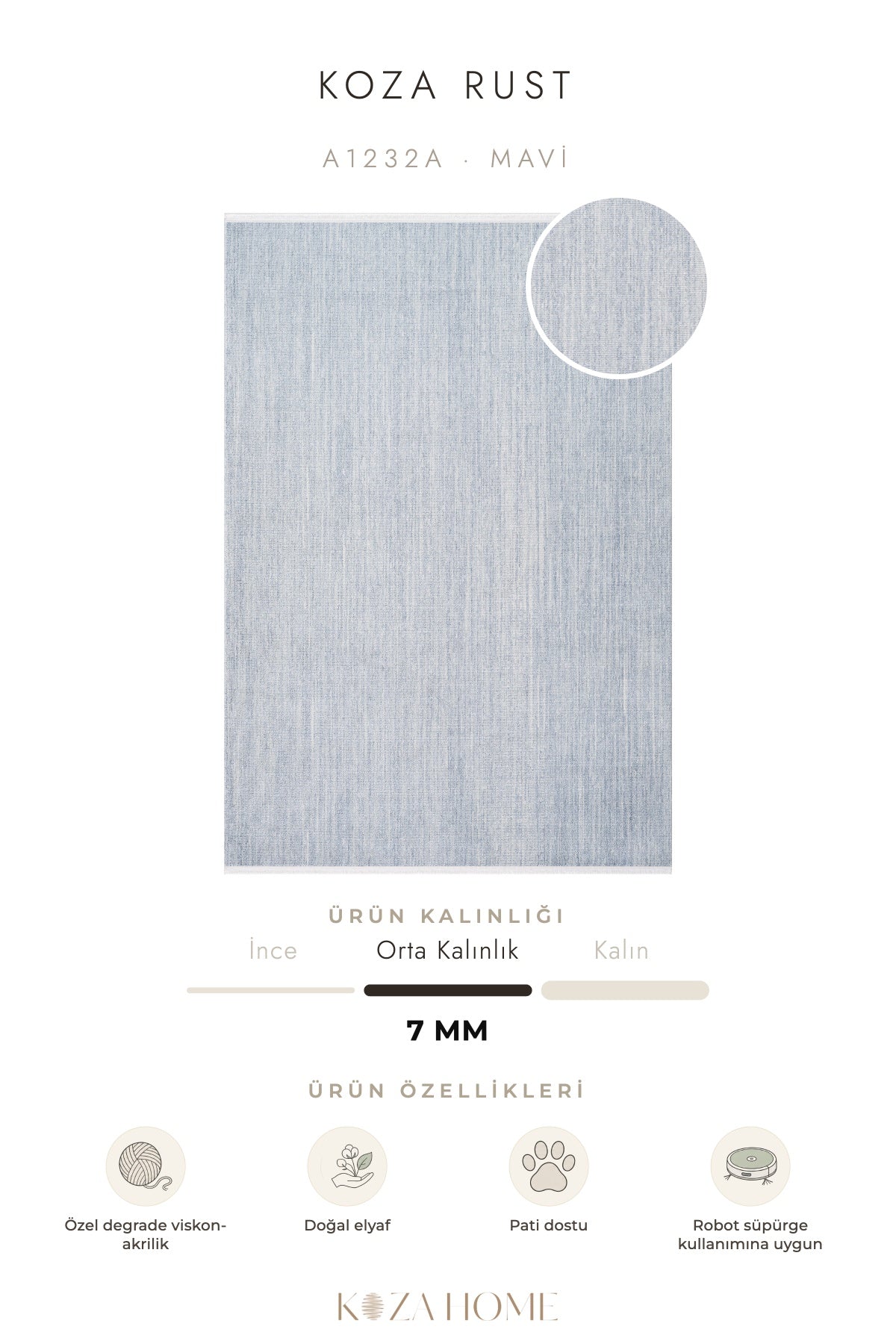 Koza Rust Mavi Modern Çizgili Salon Halısı A1232A