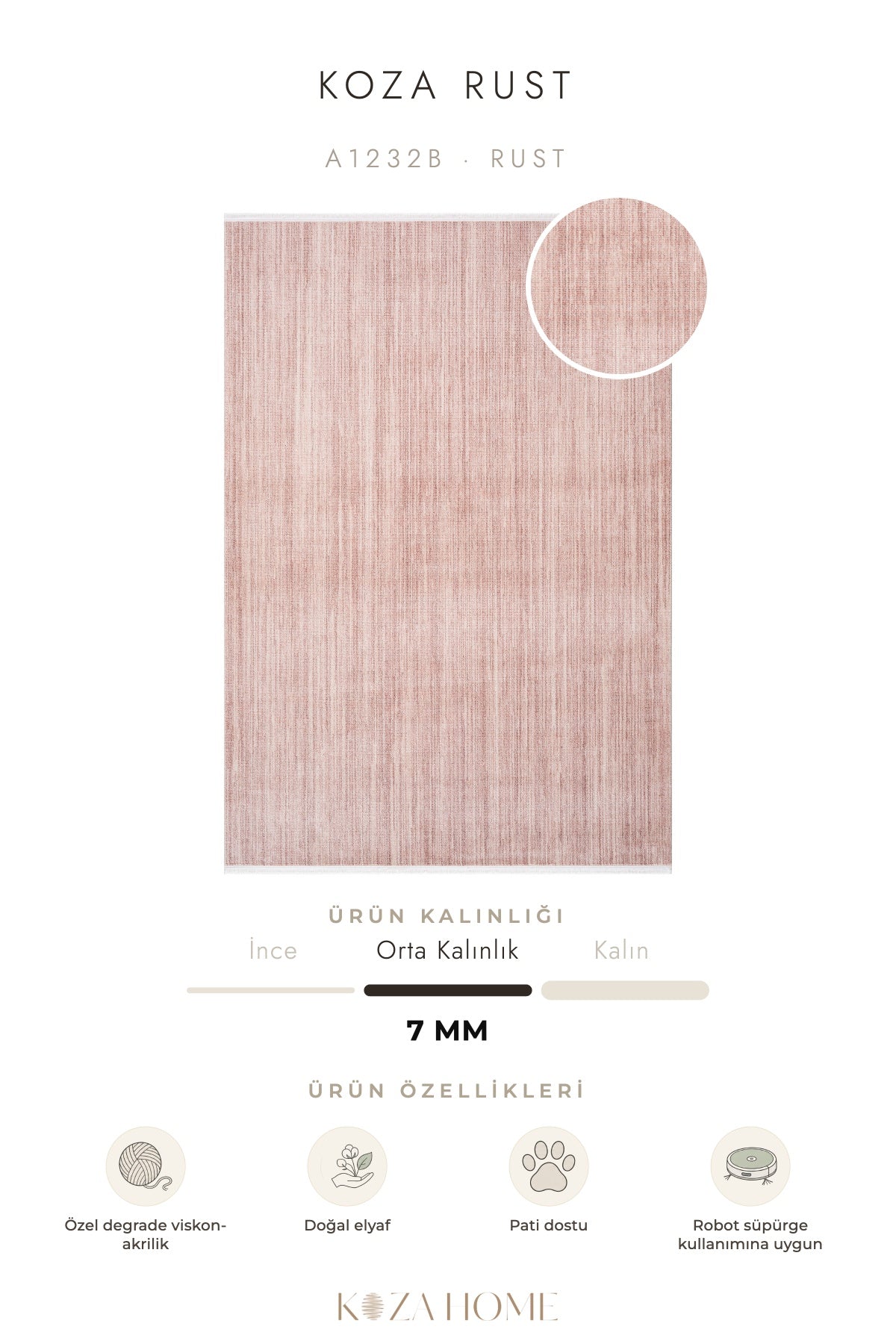 Koza Rust Rust Modern Çizgili Salon Halısı A1232B