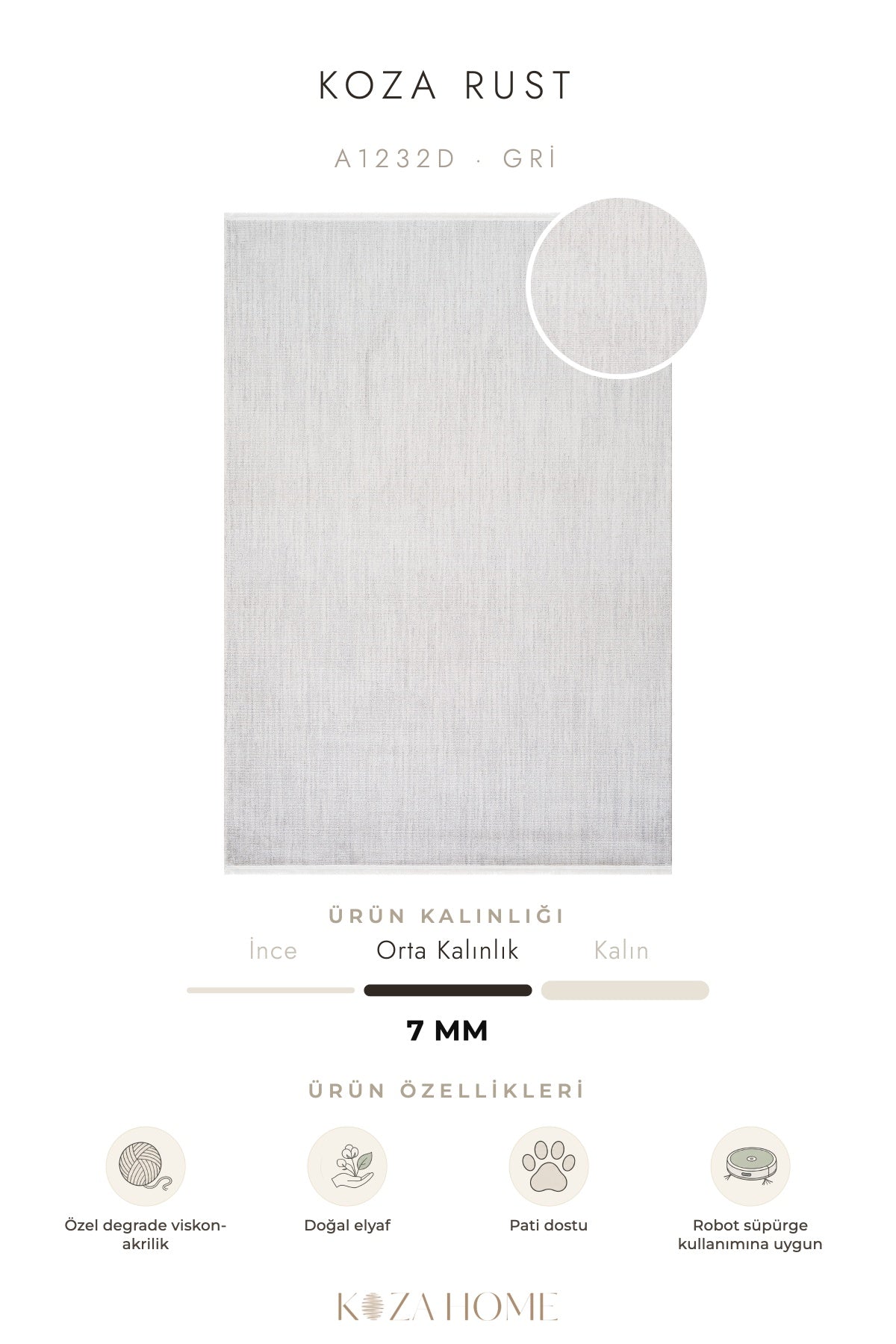 Koza Rust Gri Modern Çizgili Salon Halısı A1232D