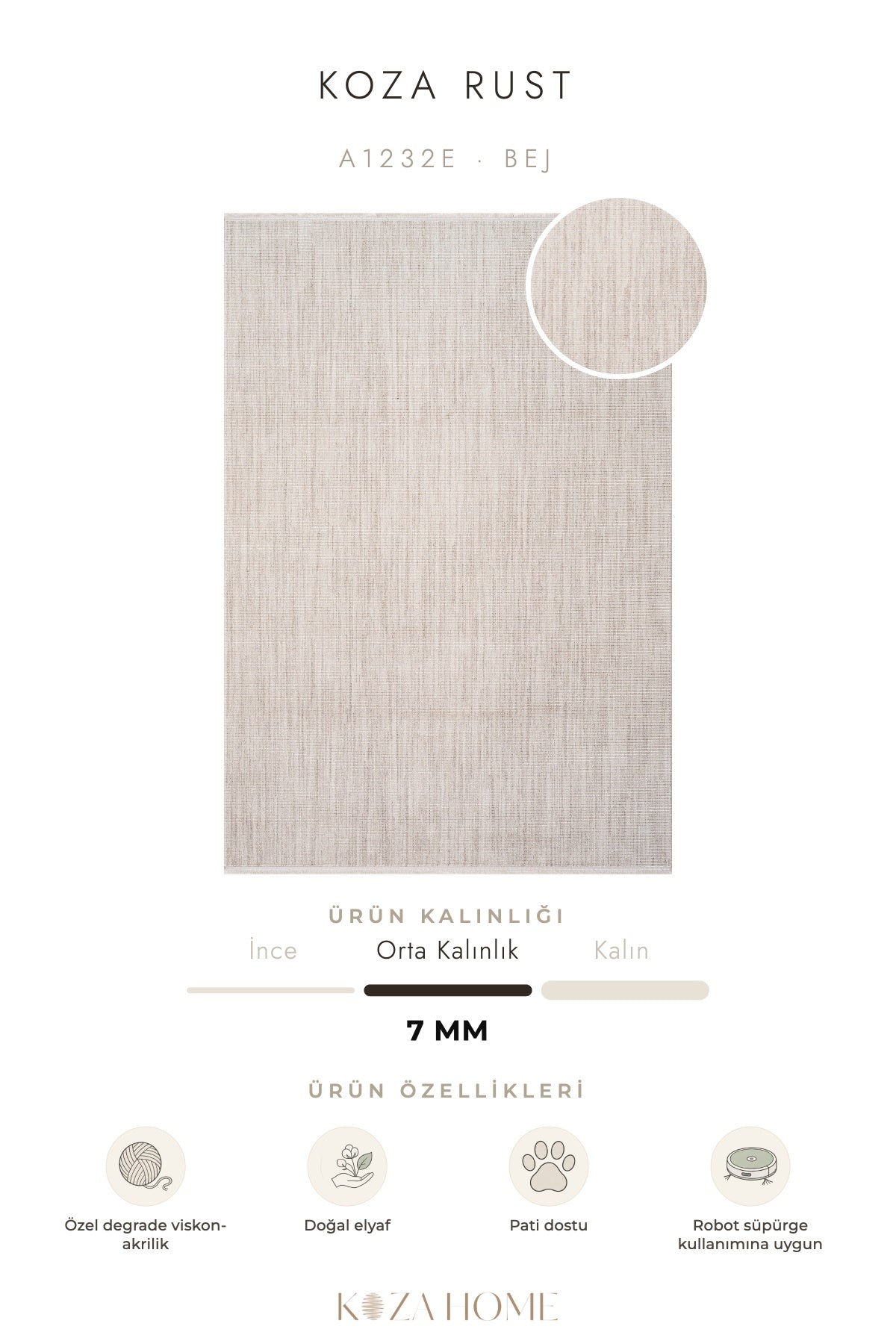 Koza Rust Bej Modern Çizgili Salon Halısı A1232E