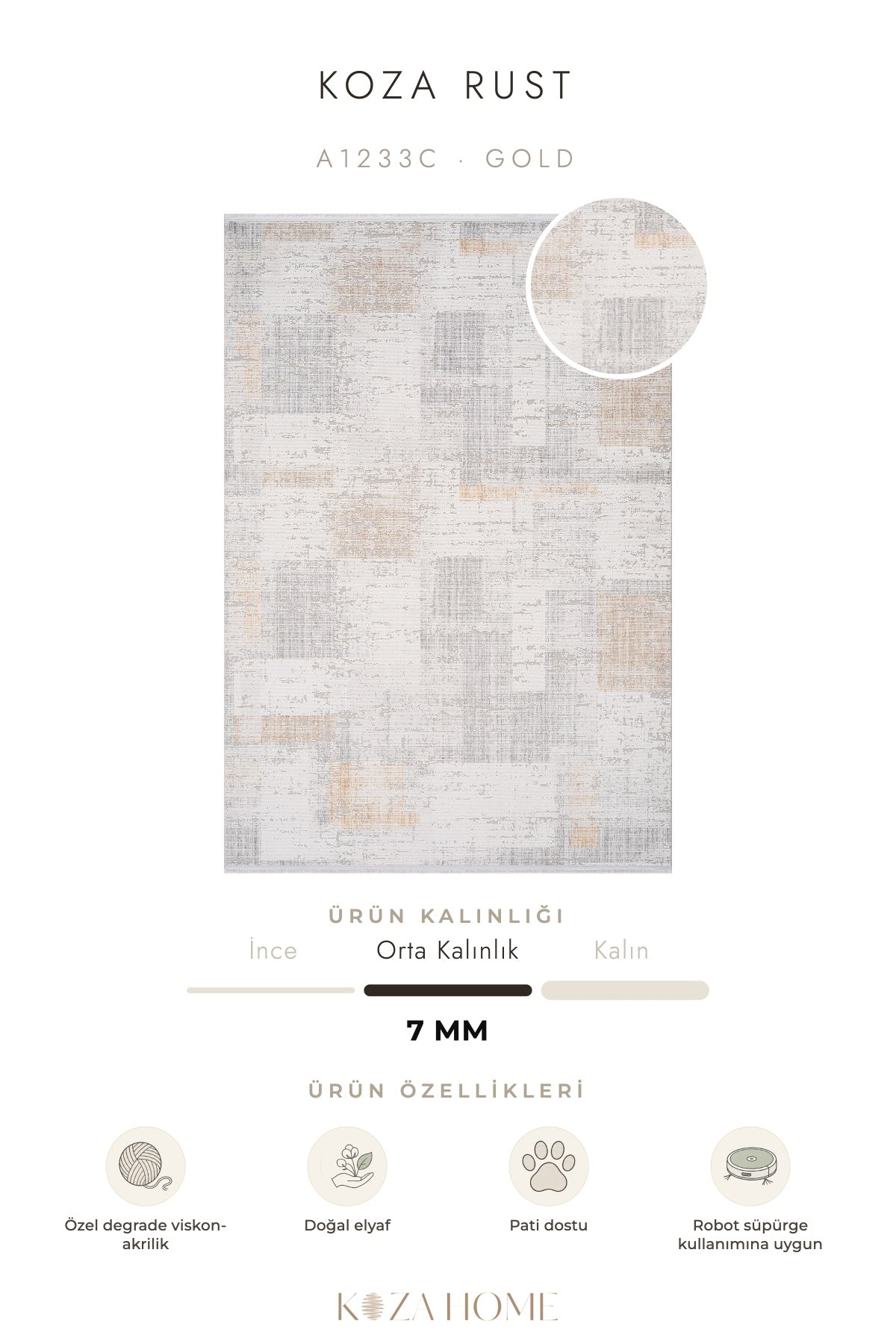 Koza Rust Gold Modern Çizgili Salon Halısı A1233C
