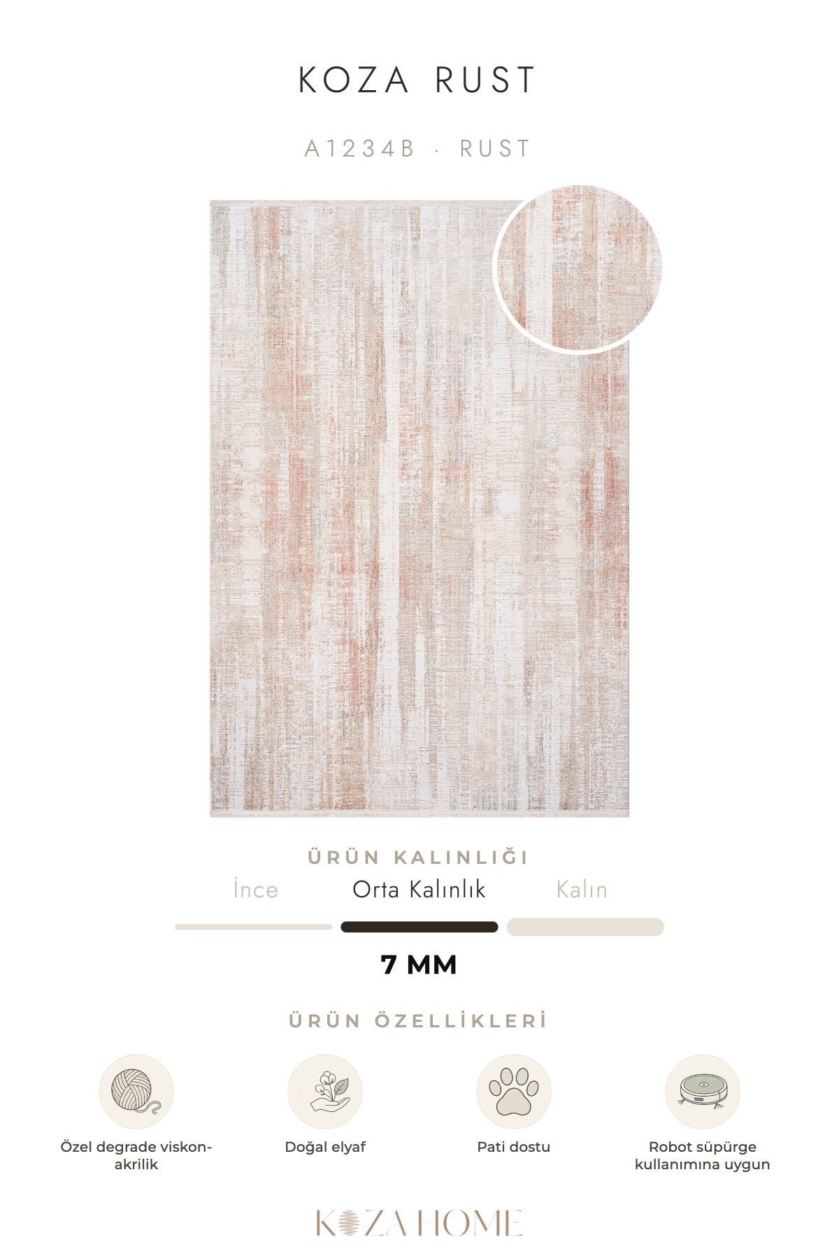 Koza Rust Rust Modern Çizgili Salon Halısı A1234B