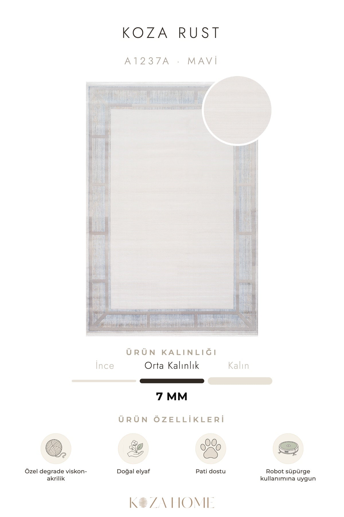 Koza Rust Mavi Modern Çizgili Salon Halısı A1237A