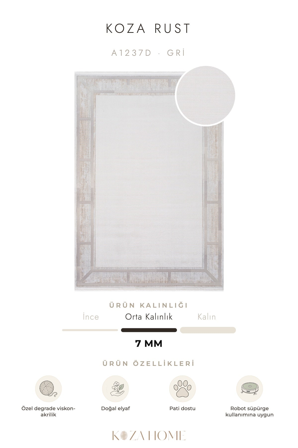 Koza Rust Gri Modern Çizgili Salon Halısı A1237D
